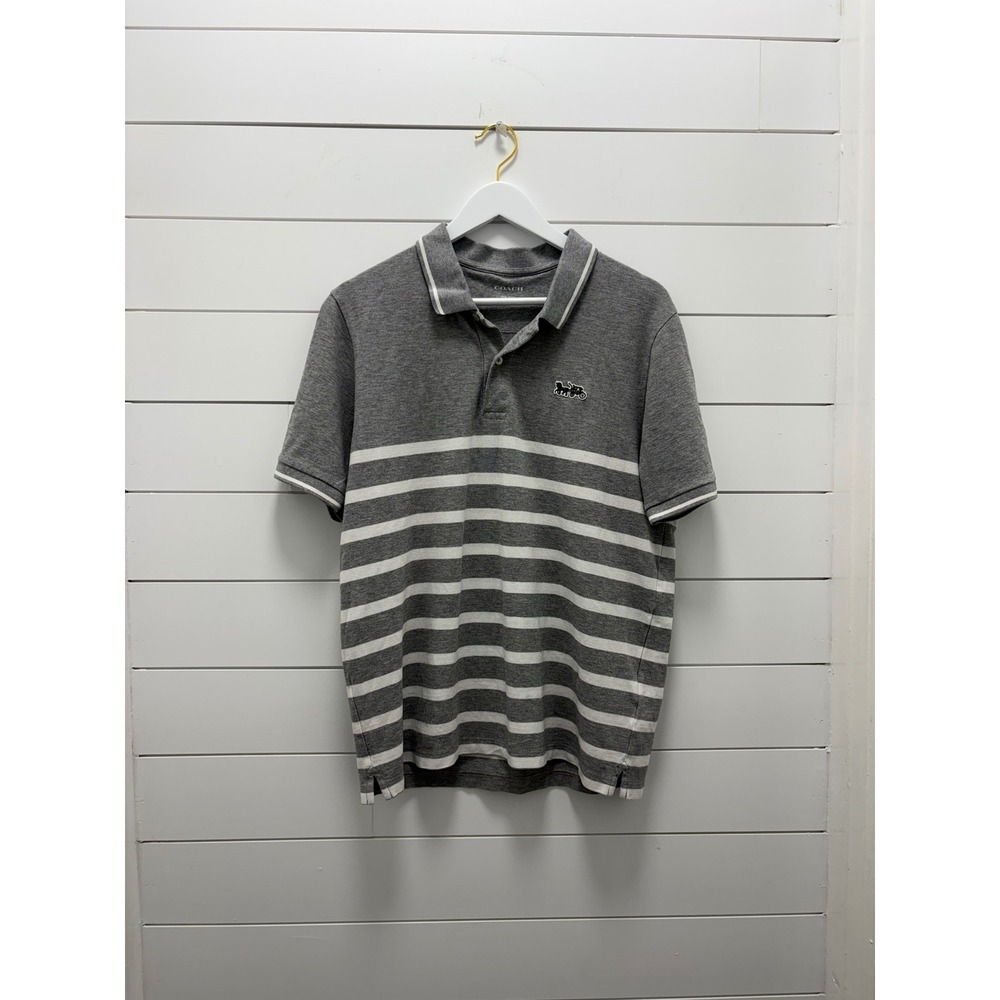 COACH Limited Edition Men  Logo  Polo Shirt Sz LARGE GRAY